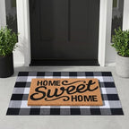 Home Sweet Home Doormat Set, 2-Piece Layered Front Porch Mat Combo, Natural Coir Welcome Mat with Black and White Buffalo Plaid Rug, Farmhouse Outdoor Entryway Decor for Porch, Patio, Home