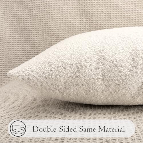JoraLion Boucle Lumbar Pillow Cover 14x26 inch, White Textured Throw Pillow Cover Cushion Case for Sofa Bed Couch Living Room, Pack of 1 (Cover Only) - color: White, size: 26" x 14" (Pack of 1)