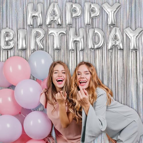 2 Pack Fringe Curtains Backdrops, Foil Fringe Curtains, Door Streamers for Birthday Wedding Bridal Shower Holiday Graduation Party Decorations, Photo Booth Backdrops, Glitter Silver - color: Glitter Silver