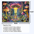Amonercvita Blacklight Alien UFO Tapestry Neon Mushroom Floral Tapestries UV Reactive Yoga Meditation Tapestry Fantasy Forest Tapestries Wall Hanging Backdrop for Home Decor - size: 70.8"L x 92.5"W