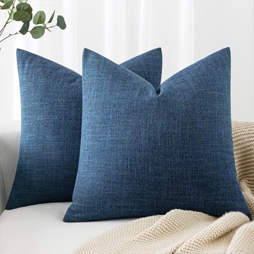 MIULEE Pack of 2 Decorative Linen Burlap Coastal Pillow Covers Farmhouse Accent Pillowcases for Sofa Car Couch Bedroom Living Room Decor 18x18 Inch Blue - color: Blue, size: 18" x 18" (Pack of 2)