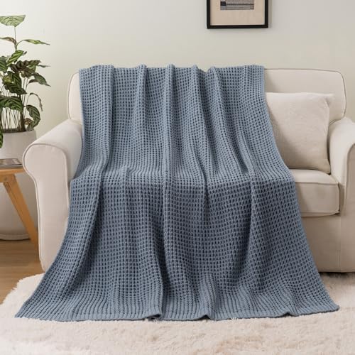 Bunnikins & Clover Blue Grey Throw Blanket for Couch, Thick Warm Soft Cozy Knitted Chenille Throw Blanket for Sofa, Bed, Living Room, 60"x80" - color: Bluish Grey, size: 60"x80"