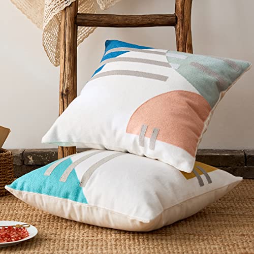 vctops Boho Geometric Tufted Decorative Throw Pillow Cover Farmhouse Cotton Embroidery Accent Square Cushion Case for Couch Sofa Bed (EmbroideryR, 18"x18") - color: Embroideryr, size: 18" x 18" (Pack of 1)