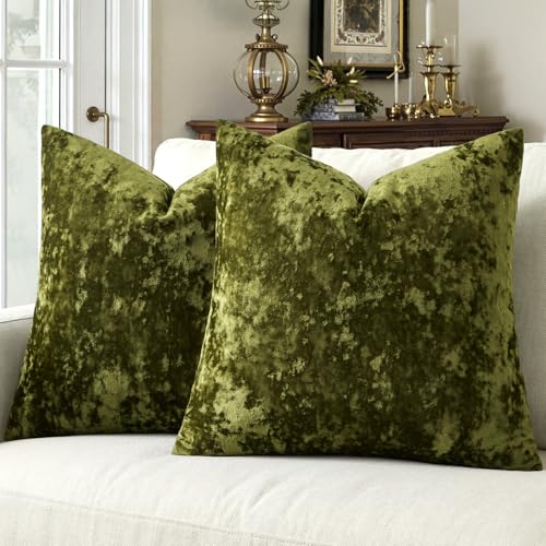 MIULEE Velvet Throw Pillow Covers Set of 2, Soft Neutral Decorative Spring Pillow Cases with Luxurious Textured Vintage Cushion Covers for Home Decor Couch Sofa Bed, Olive Green 18x18 inch - color: Olive Green, size: 18" x 18" (Pack of 2)