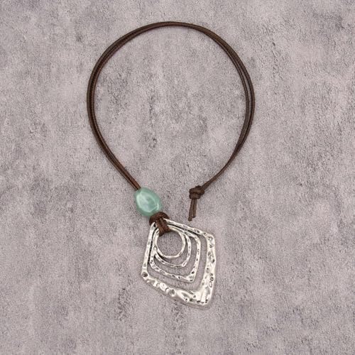 Leather Necklace for Women Long Boho Pendant Hippie Choker Necklace Bohemian Layered Leather Rope Wooden Jewelry Gifts - style: Large Boho Necklace