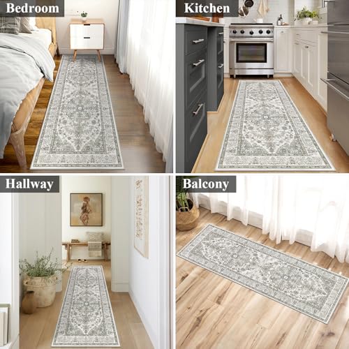 U'Artlines 2' x 6' Boho Hallway Runner Rug Vintage Farmhouse Non Slip Soft Washable Accent Runner Carpet for Kitchen, Entryway, Laundry, Living Room(Grey Taupe) - color: Grey Taupe, size: 2' x 6' (Runner)