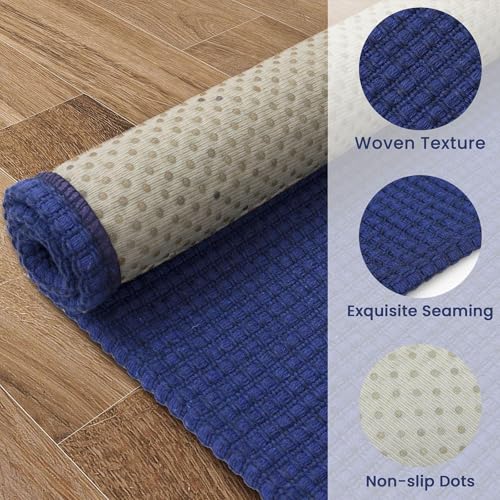 EARTHALL Woven Runner Rug 2x4 Ft Washable Runners for Hallways Cotton Non Slip Eentryway Runner Braided Indoor Floor Carpet for Kitchen, Hallway, Kitchen, Doormat, Royal Blue/Navy - color: Royal Blue/Navy, size: 2' x 4' (Runner)