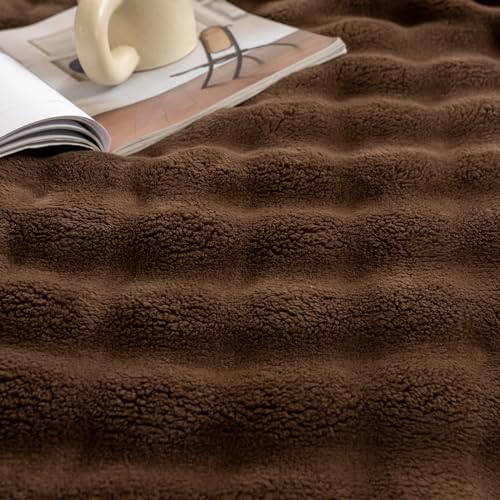 YUSOKI 3D Fleece Bubble Throw Blanket | 380GSM Ultra Soft Fluffy Plush | Non-Shedding Lightweight Cozy Blanket for Couch Sofa Bed | All Season(Brown,50 * 60inches) - color: Brown, size: Throw(50" x60")