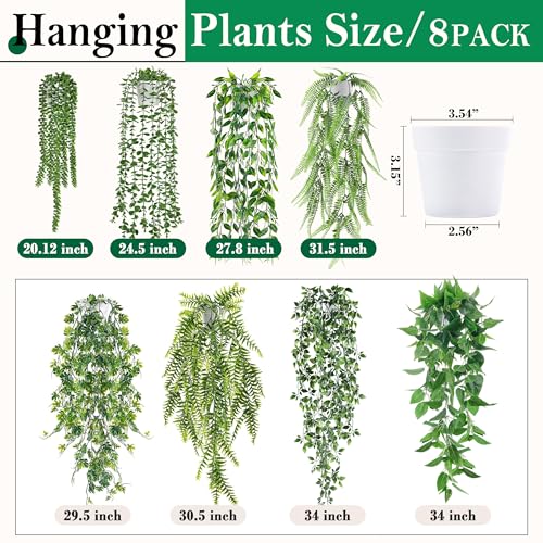 Der Rose 8Pcs Fake Plants Hanging Artificial Ivy Vine Faux Eucalyptus Hanging Plants for Home Boho Wall Shelf Indoor Outdoor Decor (White Pots) - color: White Pots-8pcs