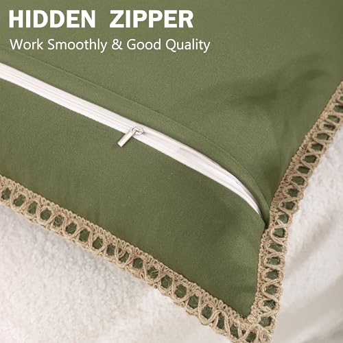 LUOYEHK Green Embroidered Throw Pillow Covers 18x18 Inch Set of 2 White Daisy Flower and Hydrangea Decorative Pillow Covers with Jute Rope Summer Pillowcase Cushion Cover for Couch Sofa Bed Home Decor - color: Green White Flower