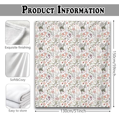 Watercolor Floral Throw Blanket for Couch, Cottagecore Home Decor, Vintage Nature Wildflower Botanical Throw Blanket for Bedroom Living Room Home Decoration, 50x60 Inches - color: Color_3