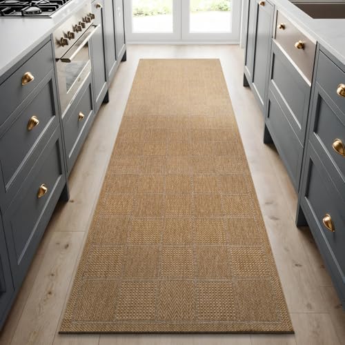 Beverly Rug Easy Jute Checkered Squared Runner Rug 2x7 Washable Durable Indoor Outdoor Area Rugs for Living Room Patio Office Stain Resistant Non Shedding Casual Indoor Outside Carpet 2 x 7 Natural - color: Squared/Natural, size: 2' x 7' (Rectangular)