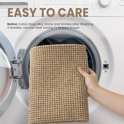 EARTHALL Woven Area Rug 2x3 Ft Washable Rugs for Entryway Braided Non Slip Throw Rugs Door Mat Indoor Outdoor Entrance Small Cotton Woven Carpet for Kitchen Foyer Front Door, Orange/Tan/Brown - color: Orange/Tan/Brown, size: 2' x 3' (Rectangular)