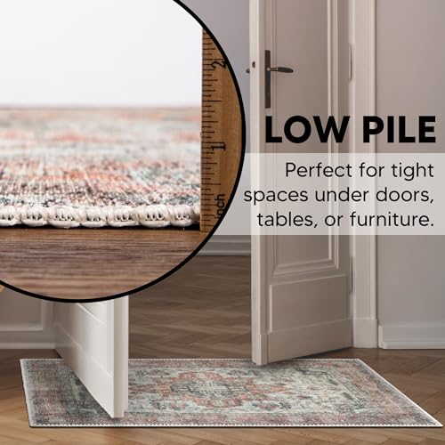 Keen Home Design 24"x36" Rug - Machine Washable Entry Rug with Non-Slip Backing, Ideal for Enteryway, Kitchen, Bathroom, Laundry Room - Vintage, Easy Clean, Durable, Low Pile - (2' x 3') - color: Orange/Offwhite, size: 2' x 3' (Rectangular)