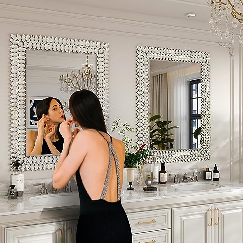 Kelly Miller 30"x40" Jeweled Luxury Rectangle Decorative Wall Mirror | Elegant diamond beveled vanity mirror. Perfect large wall mirror for living room, bathroom, entryway. - size: 40"L x 30"W