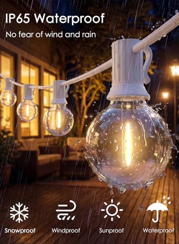 SUNSGNE 25FT G40 LED White Outdoor String Lights, White Patio Lights with 25 Shatterproof LED Clear Globe Bulbs for Patio Garden Porch Pergola Bistro Outside Decor - color: Warm White-White, size: 25FT