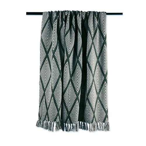 DII Diamond Throw Collection Fringed Woven Cotton Blanket, 50x60, Olive Green - color: Olive Green