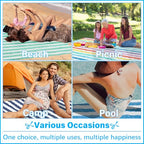 Vikumond Oversized Turkish Beach Towel Blanket XXL Cotton Sandproof Towels Boho Woven Extra Large Big Sand Free Giant Throw Blankets Huge Quilt XL Picnic Camping Necessities Cloud for Adult Gifts - color: Z Ubeige Vertical Stripe, size: Xxxl(88x82 In,224x