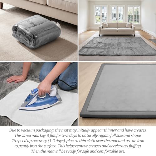 AEOCOO 50x50 Playpen Mat 1.3" Thick Memory Foam Baby Play Mats for Infants Floor Crawling, Toddlers Tummy Time, CloudSoft Velvet Non Slip Cushion, Play Pen, Living Room, Playroom, Tatami Style, Grey - color: Grey, size: 50 x 50 x 1.3 Inch