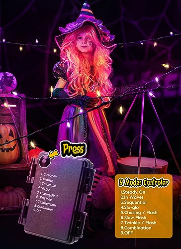 Halloween Orange Purple Outdoor Lights，17.8 Feet 50 LED Christmas Lights with 8 Modes，Waterproof Mini String Lights Battery Operated for Outdoor Indoor Use, Xmas Halloween Tree Holiday Party Patio - color: Orange and Purple, size: 50 LEDs x 2 Pack