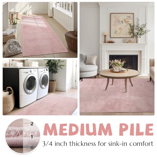 jinchan Solid Plush Runner Rug 2x6 Performance Shaggy Washable Hallway Rug Soft Modern Faux Wool Cozy Non Slip Carpet for Bedroom Laundry Room Living Room Kids Nursery Pink - color: Solid Pink, size: 2' x 6' (Runner)