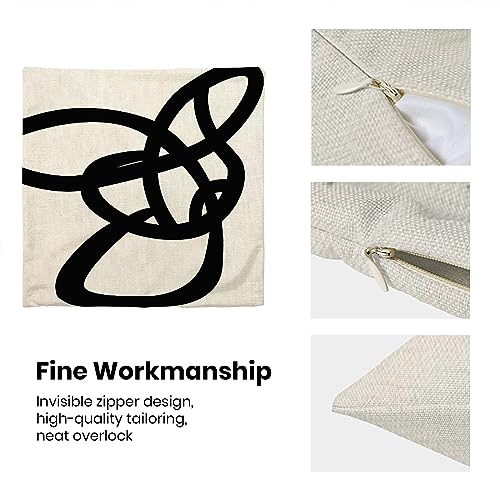 Black And White Pillow Covers 16x16 Set Of 2 Geometric Abstract Modern Art Line Throw Pillow Covers Modern Minimalist Style Decorative Square Linen Cushion Case Boho Decoration For Couch Sofa Outdoor - color: Abstract Art Line, size: 16" x 16" (Pack of 2)