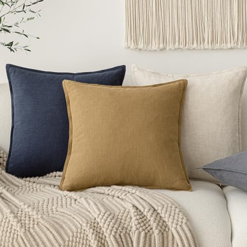 Foindtower Pack of 2, Decorative Linen Solid Throw Pillow Covers Soft Accent Cushion Case Boho Farmhouse Pillowcase for Chair Couch Sofa Bedroom Living Room Home Decor 16 x 16 Inch Honey Mustard - color: Honey Mustard, size: 16" x 16" (Pack of 2)
