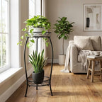Plant Stand Indoor Outdoor 27.1'', 2 Tier Tall Metal Plant Stands, Heavy Duty Rustproof Corner Flower Potted Rack for Planter Holder Home Patio Balcony Garden -Black