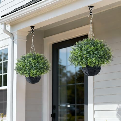 YXZZWL Artificial Rosemary Hanging Basket - 2 Sets with Baskets, Hanging Plants Faux Shrubs, Suitable for Porch, Eaves, Farmhouse, and Garden Decoration for Outdoor UV-Resistant Ornaments