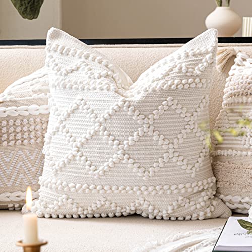 BlissBlush Pure White Decorative Throw Pillow Cover 20X20, Boho Accent Pillow for Couch, Square Modern Farmhouse Pillowcase for Living Room Couch Sofa Cushion Home Décor (Pack of 1) - color: White, size: 20" x 20" (Pack of 1)