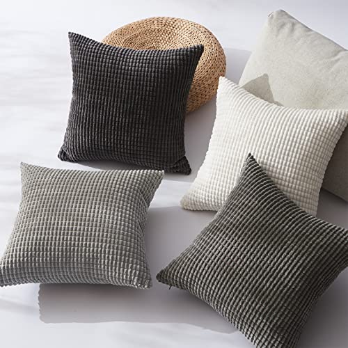 Topfinel 4 Packs Grey Decorative Throw Pillow Covers 26x26 Inch for Living Room Couch Bed Sofa, Boho Western Farmhouse Home Decor, Square Soft Moss Corduroy Fall Cushion Case 65x65 cm - color: Grey, size: 26" x 26" (Pack of 4)