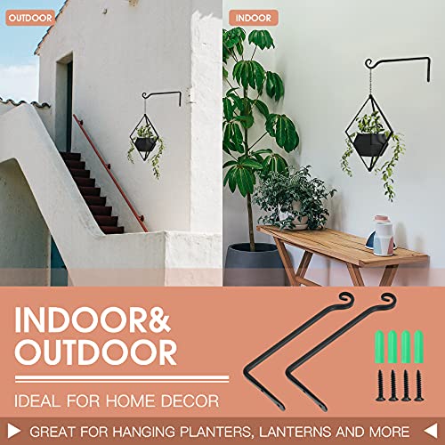 Jardim 2 Pack 10 Inch Premium Decorative Metal Iron Wall Hangers for Home Decor, Indoor Outdoor Plant Bracket Rustic Hanging Gardening Hooks for Planters, Bird Feeders, Lanterns, Wind Chimes (Black) - color: Black, size: 10 Inch