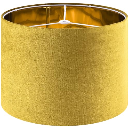 Yellow Velvet Drum Lamp Shade Medium Lampshade 13``Top×13``Bottom×10``High(Spider) Modern Lamp Shade for Table & Bedside Lamp Replacement Lampshades in Hand Crafted - By GO&SO - color: yellow--1, size: 13*13*10 inch-1 Pack