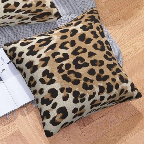 Brown Leopard Throw Pillow Covers 20x20 Inch Set of 2, Cheetah Print Pillow Cover Animal Theme Print Pillowcase Farmhouse Decorative Cushion Covers for Sofa Couch Living Room - color: Brown Beige, size: 20" x 20" (Pack of 2)