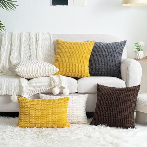 Pack of 2 Corduroy Decorative Lumbar Throw Pillow Covers 20x12 Inch Soft Boho Striped Pillow Covers Modern Farmhouse Home Decor for Sofa Living Room Couch Bed Cream White - color: Cream White, size: 20" x 12" (Pack of 2)