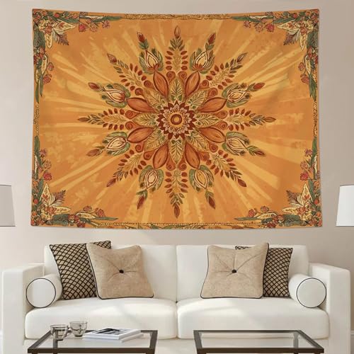Accnicc Boho Floral Mandala Tapestry for Bedroom Bohemian Flower Wall Tapestry Aesthetic Small Vintage Orange Hippie Indian Tapestries Wall Hanging for Living Room Dorm Decor 48 x 36 Inch - color: Orange Red, size: 48"L x 36"W