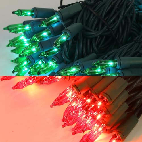Red&Green Christmas String Lights, 100 Count, Incandescent Mini Christmas Lights, Connectable Xmas Tree Light for Indoor Outdoor Garland Birthday Holiday Wedding Festival Party - color: Red & Green