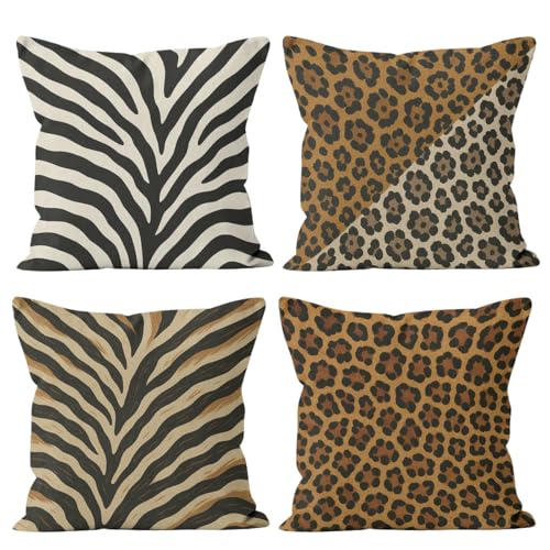 Animal Leopard Throw Pillow Covers 18x18 Set of 4, Brown Abstract Decorative Cushion Cases for Couch Sofa and Bedroom Pillcases Home Decor for Living Room - color: Animal Leopard