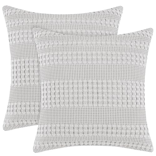 PHF 100% Cotton Waffle Weave Pillow Covers 24" x 24", 2 Pack Luxury Square Shell for Elegant Home Decor, No Filling, Luxury Aesthetic Soft Pillow Covers for Bed, Light Grey - color: Light Grey, size: 24" x 24" (Pack of 2)