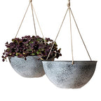 LA JOLIE MUSE Large Hanging Planters for Outdoor Plants - 13 Inch Hanging Flower Pots with Drainage Holes, Set of 2, Rock Grey - color: Concrete Gray