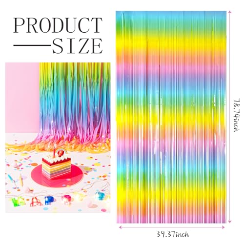 3 Pack Backdrop Pastel Rainbow Foil Fringe Backdrop Curtains Dance Party Decorations Photo Booth Props for Bachelorette Easter Decorations Christmas Halloween New Years Eve Party Supplies - color: Colorful