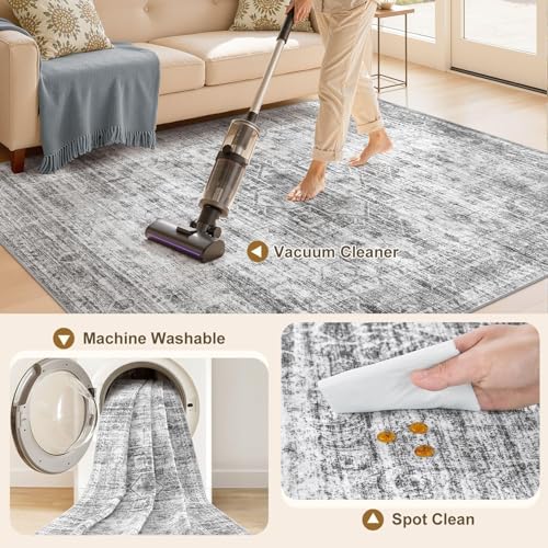 Washable Area Rugs 3x5, Soft Large 3x5 Rugs for Living Room Non-Slip Vintage Black Grey Indoor Carpet Stain Resistant Rugs for Dining Room Bedroom Nursery Kid & Pet Friendly - color: Black Grey, size: 3' x 5' (Rectangular)