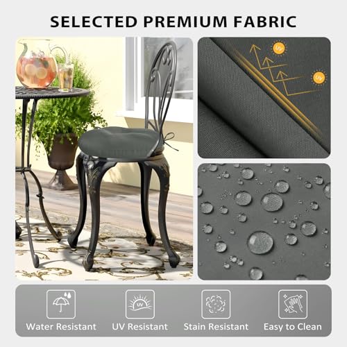 Round Outdoor Chair Cushions, Tufted Bistro Chair Cushions with Ties, Thickened Round Seat Cushion for Patio Furniture, 2 Pack, 15x15 Inch, Dark Grey - color: Dark Grey, size: 2 Count (Pack of 1)