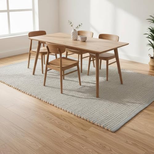 Light Gray 5x7 Handwoven Jute Cotton Area Rug – Reversible Natural Fiber Rug for Living Rooms, Dining Room or Bedroom - color: Light Gray, size: 5' x 7'