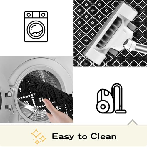 Front Door Mat Outdoor Indoor Rugs Black and White Entryway Rug 23.6" x 51.2" Striped Front Porch Decor Outside Rug Outdoor Patio Front Door Rugs Kitchen Decor Carpet Entry Way Doormats - color: Black Boho Diamond Front Door Mat With Tassel