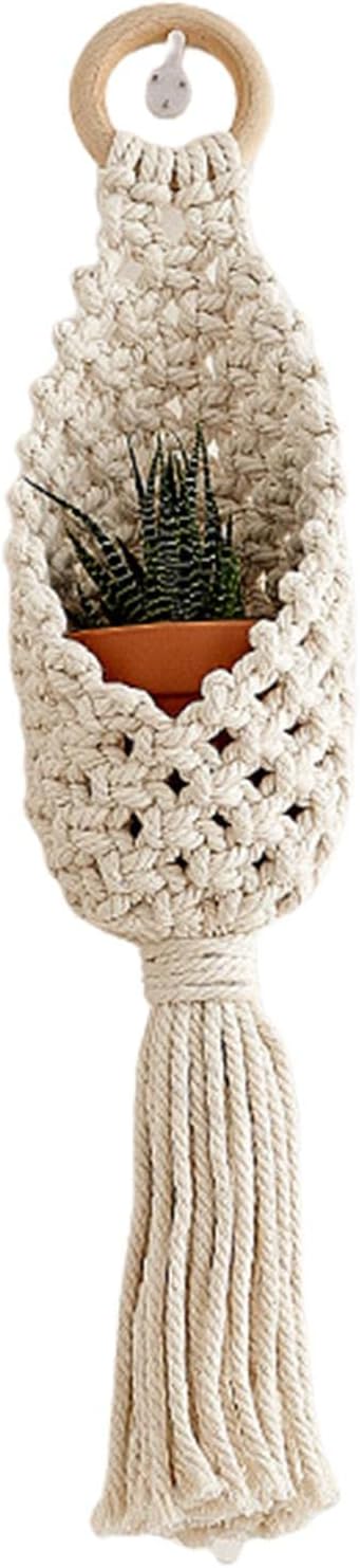 Macrame Plant Hangers, Hand Woven Wall Hanging Bohemian Jute Fruit Vegetable Basket Cotton Rope Hanging Planter Basket for Flower Pot Patio Plant Holder