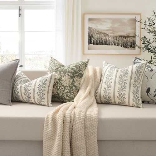 Vintage Throw Pillow Covers 16x16 Set of 2, Striped Floral Pillow Cover Botanical Patterned Decorative Cushion Covers Modern Farmhouse Home Decor for Sofa Couch Bed Living Room, Chocolate - color: Chocolate, size: 16" x 16" (Pack of 2)