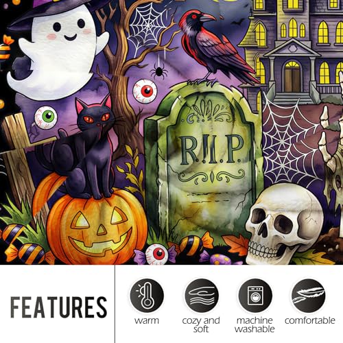 Levens Cute Spooky Horror Movie Fan Girl Flannel Throw Blanket 50x60 | Soft Lightweight Cozy Decorative Funny Halloween Blanket for Gift, Living Room, Couch, Dorm, Office, Car, Camping, Nap - color: Spooky Horror Fan Girl, size: 50"x60"