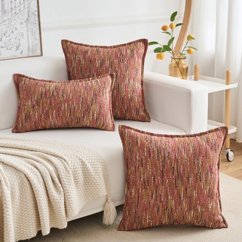 Premium Series Fringe Boho Throw Pillow Cover, Linen Woven Luxury Thick Cushion Case with Tassels for Home Décor, Burgandy, 12x20 Inch - color: Burgandy, size: 20" x 12" (Pack of 1)