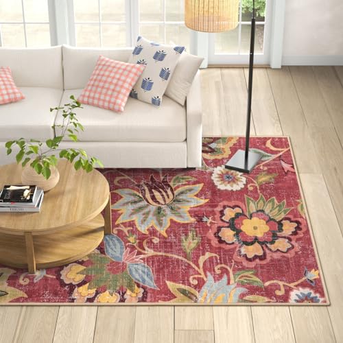 Beeiva Floral 4x6 Rug for Bedroom, Vintage Machine Washable Area Rugs, Ultra Thin Living Room Carpet Lightweight Red Paisley Print Carpet for Bedroom Entryway Bathroom Office Christmas - color: Red, size: 4' x 6' (Rectangular)